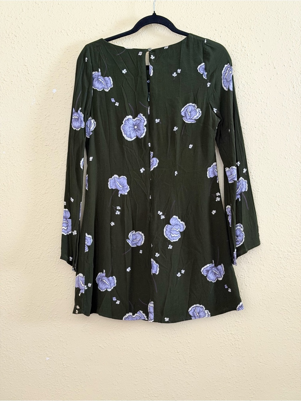 Sage the Label | Dark Green Mini Dress with Lavender Floral Print - Size Small - Picture 3 of 5